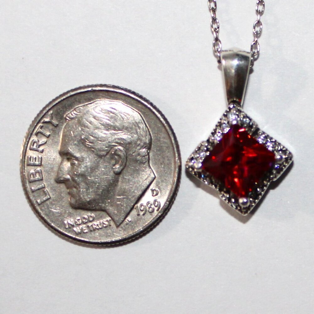 Sterling Silver Dark Reddish Pink Cubic Zirconia Minimalist Necklace - Picture 3 of 6